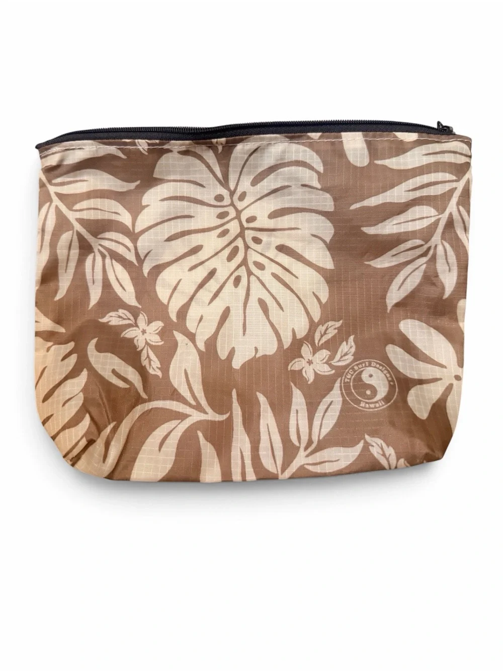 Tropical Leaf Zip Pouch in Beige and White